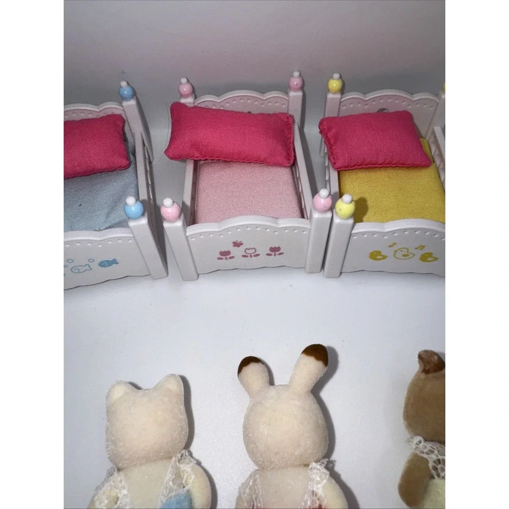 Sylvanian Families Calico Critters Lot Babies & Cribs Epoch Bunny Cat Squirrel